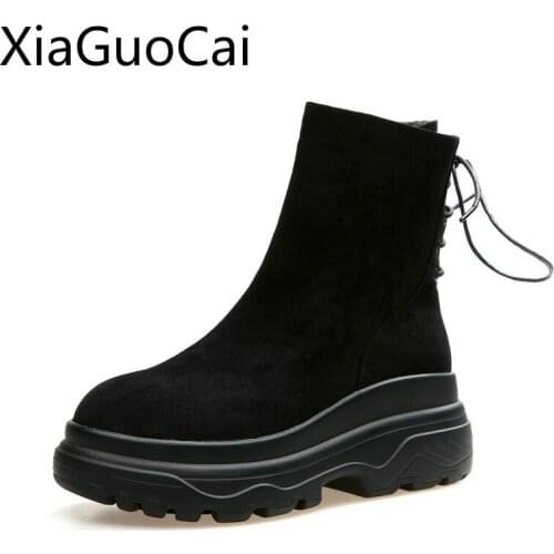 Women Martin Boots Knitting Winter Womens Motorcycle Boots English Bootsthick Bottom Thickened Cotton Snow Boots Cotton Shoes