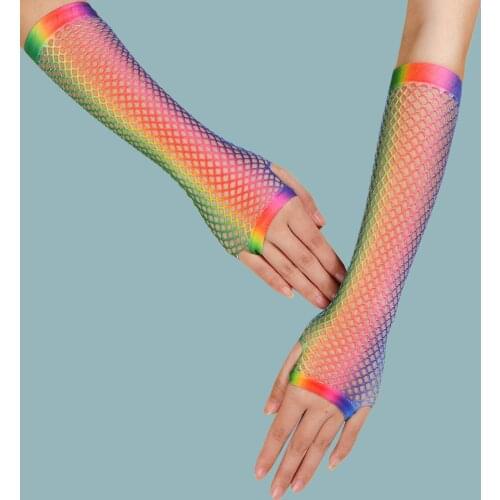 2Pairs/Lot Punk Lady Disco Dance Costume Lace Fishnet Fingerless Long Gloves Ins Unisex Fancy Mesh Gloves Sexy Arm Accessories