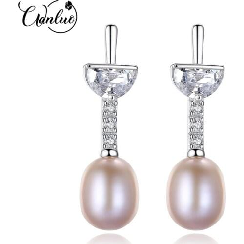 WL S925 Silver Fine Jewelry Long Pendant Pearl Earrings with 8-9mm Freshwater Natural Pearls Stud Earrings for Women Party Gift