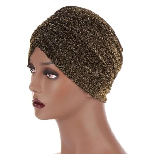 Women Glitter Turban Hijab Caps Ripple Inner Hijabs Muslim Underscarf Bonnet Indian Hat Islamic head Wraps Headwear Clothing