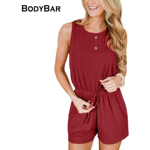 Summer Belted Tunic Sleeveless Bodysuit Casual Pure O-neck Beach Short Home Wear Jumpsuit 2021 Women Lace Up Romper Dropshipping
