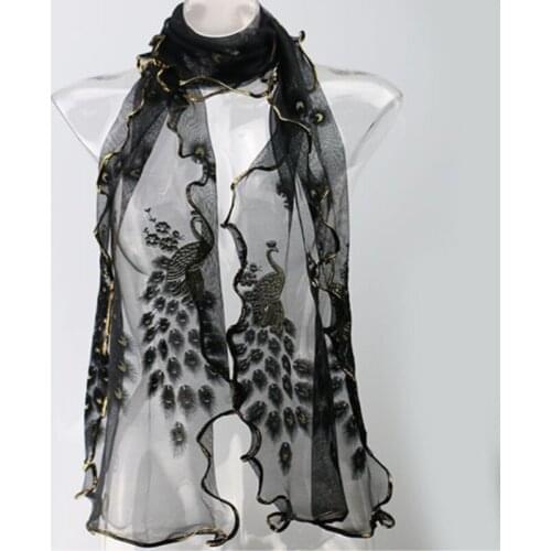 Women Chic Peacock Flower Embroidered Lace Scarf Long Soft Shawl Stole Retail/Wholesale 55FH