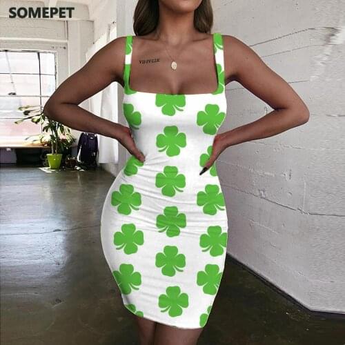 SOMEPET Leaves Dress Women Painting Halter Sleeveless Green Sundress Art Bodycon Dress Womens Clothing Mini Evening New Boho