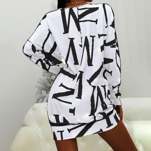 Woman Dress Fashion Sweater Dresses Women Pullover Off Shoulder Letter Print Long Sleeve Sundress Vestido De