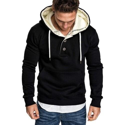 Winter Men Solid Color Long Sleeve Buttons Drawstring Warm Fleece Hoodie Coat Perfect match with favorite leggings Xmas gifts