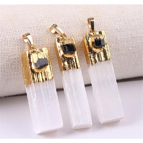 1pc Amethysts Natural Stone Pendant Selenite Pendants With Crystal Citrines Charms for Necklaces Jewelry Making