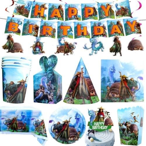 105pcs/lot Raya and The Last Dragon Theme Decorations Cups Plates Girls Favors Banner Birthday Party Tablecloth Napkins Hats