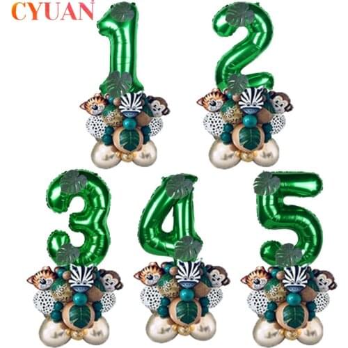 35pcs Jungle Safari Party Animal Digital Balloons Set Kids 1 2 3 4 5 6 7 8 Years Birthday Party Decoration Forest Party Supplies