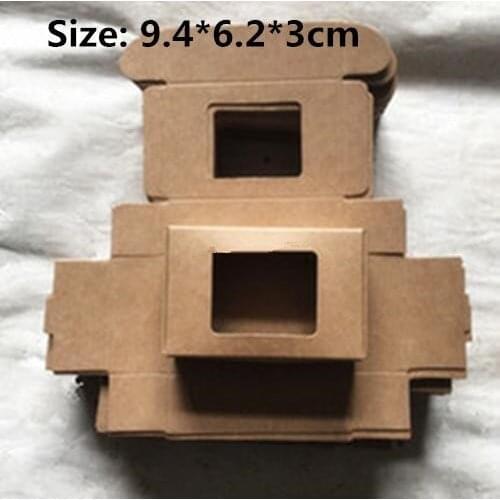 50pcs/lot-9.4*6.2*3cm Brown kraft Paper Box party Gift Packing with Window Handmade Soap wedding favor