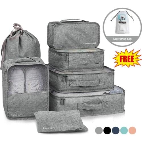 6/7pcs Travel Home Clothes Quilt Blanket Storage Bag Set Shoes Partition Tidy Organizer Wardrobe Suitcase Pouch Packing Cube Bag