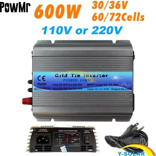 600W MPPT Micro Grid Tie Inverter 30V 36V Panel 72 Cells Function Pure Sine Wave 110V 220V Output On Grid Tie Inverter 22-60V DC