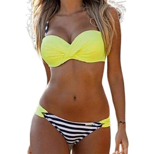 80% Hot Sales!! Women Sexy Bikini Padded Push Up Bra Striped Briefs Swimsuit Bathing Suit for Summer