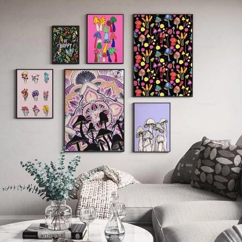Abstract Canvas Posters Mushroom Wildflower Prints Botanical Nature Wall Art Painting Pictures for Bedroom Home Room Decoration