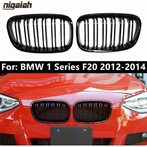 2pcs Car Front Hood Racing Grill For BMW 1 Series F20 2012 2013 2014 Car Styling Kidney Bumper Grille Glossy Black & M Color