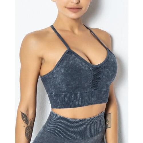 Seamless Washed Women Sport Bras Cross Beauty Back Crop Top High Elastic Fitness Gym Yoga Sportswear Running Cycling Clothing