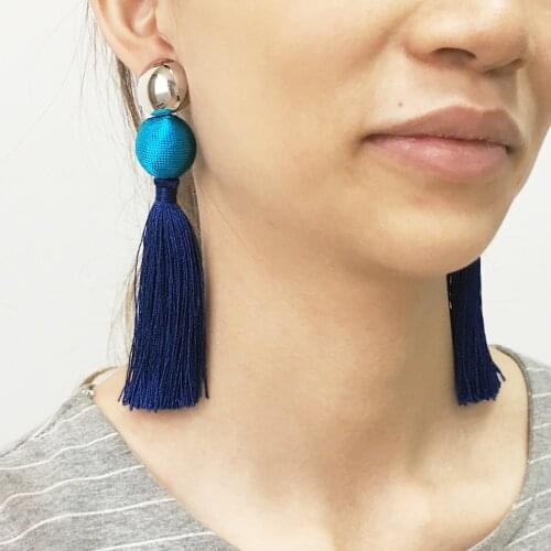 MANILAI Bohemian Cotton Tassels Earrings For Women Pom Pom Multicolor Statement Drop Dangle Earrings Beach Jewelry