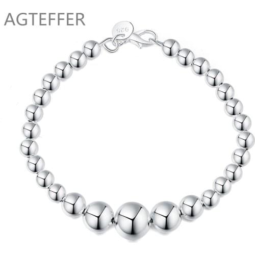AGTEFFER 925 Sterling Silver Ball Shape Beads Popcorn Bracelet For Women Wedding Engagement Party Fashion Jewelry