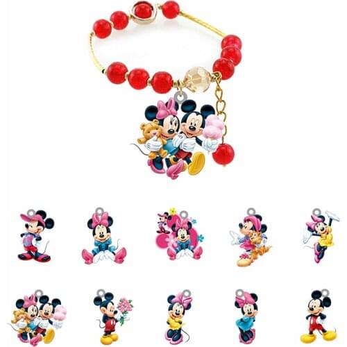 Disney Mickey Minnie Couple Bracelet Tasteful Jewelry Red Bead Rope Yellow Acrylic Rope Bracelet Epoxy Bead Bracelet Couple