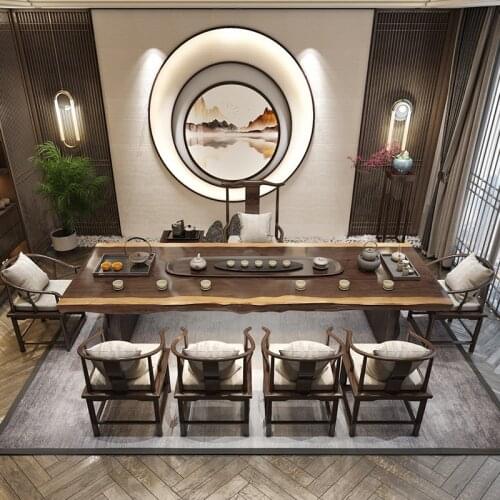 Log tea table and chair composite solid wood plate new Chinese tea drinking tea art kung fu tea table Tmall contracted