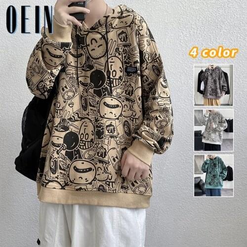 OEIN Anime Prints Hoodies Mens 2021 Autumn New Fashion Hoody Hip Hop Fleece Harajuku Sweatshirts Crewneck Pullovers Clothing Man