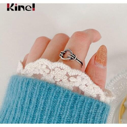 Kinel 2021 New Retro Make Old Silver 925 Jewelry Rings for Women Fashion Handmade Party Accessories Gifts