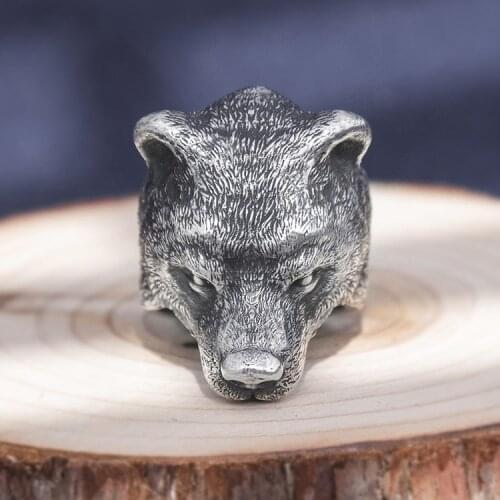 Solid 999 Sterling Silver Thai retro biker punk MENS men handmade Viking bear ring rings jewelry gift A4779