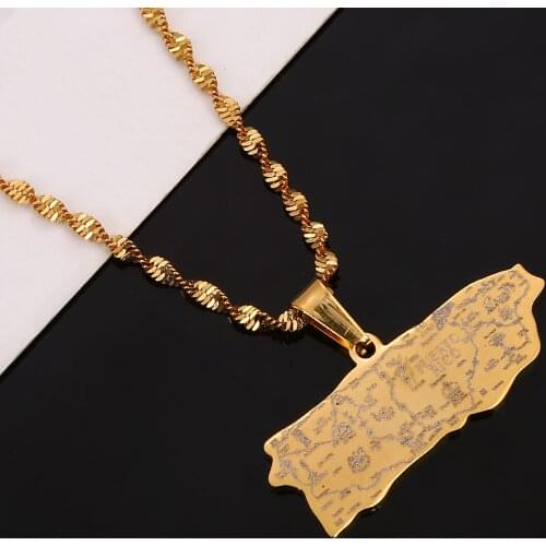 Stainless Steel Puerto Rico Map Pendant Necklace Fashion Puerto Ricans Map Charm Jewelry