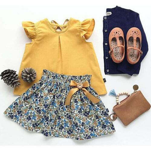Toddler Kids Baby Girls Clothes Short sleeve O-neck Chiffon Pullover Solid Ruffle Tops Bow Floral print Shorts 2pcs Outfits
