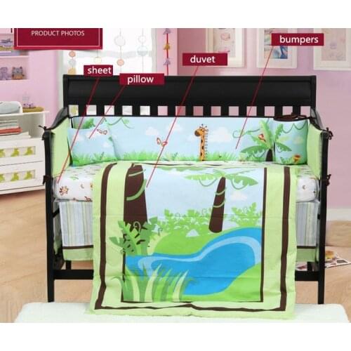 7PCS embroidery baby Bumper bed crib bedding set bed linen kit de berço (4bumper+duvet+sheet+pillow)