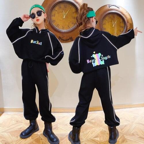 Kids Clothing Sets For Girls Reflective Cartoon Bear Hoodies Sweatshirt Coats+Pants Outfits Autumn Childrens Clothes Sportswear