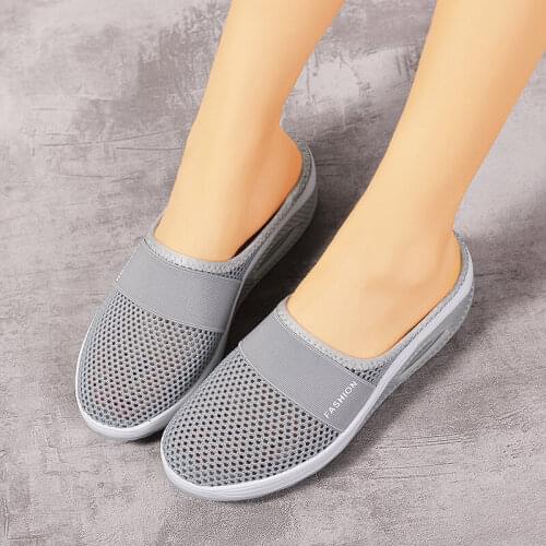 Summer mesh womens shoes half-support shoes air cushion rubber soles mesh breathable and comfortable