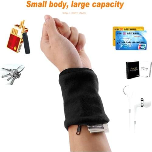 Multifunctional Fleece Outdoor Gym Cycling Hiking Wrist Wallet Sweat Absorbtion Travel Sport Wrist Wallet With Zipper