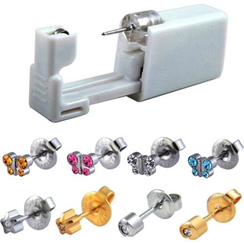 Fashion No Pain Ear Piercing Kit Disposable Safe Sterile Ear Stud Piercing Gun Piercer Tool Ki Butterfly, Heart, Round