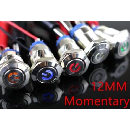 Momentary 1Pc 12mm waterproof Metal Push Button Switch LED light 3V 5V 6V 12V 24V 36V 48V 110V 220V RED BLUE GREEN YELLOW