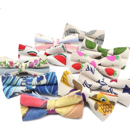 Mens Linen Bowties Cartoon Printed Formal Fashion Bow Tie Adjustable Butterfly Cravat Bows Groom Wedding Party Adult Bowties