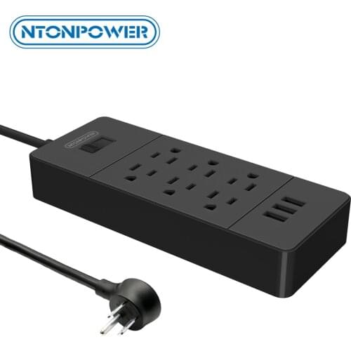 NTONPOWER Smart Power Strip Wall Mounted 6 AC 4 USB Charger Station Surge Protector US Plug with 1.5M Power Cord for Office
