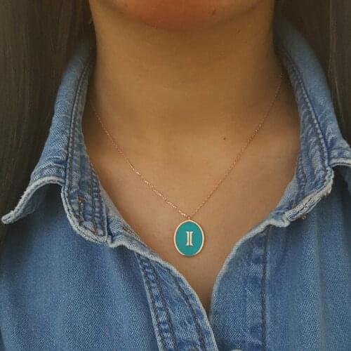 I Initial Letter Necklace Id Necklace Custom Necklace Personalised Necklace Turquoise or Black Enamel Necklace