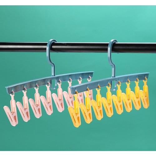 Plastic Clothes Hanger Rack Clothespin for Socks Clothes Drying Rack Hanger Anti-skid Cloth Organizer Drying Rack with 8 Clips