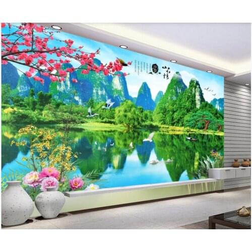 Custom photo 3d wallpaper Chinese mountain lake flowers landscape living room home decor 3d wall murals wallpaper for walls 3 d