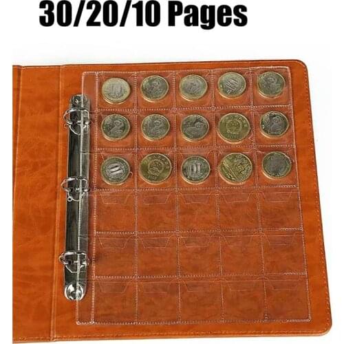 30/20/10Pages Transparent 30 Pockets Collection Albums Book Loose Leaf for Coin Badges Medals Tokens Collecting Storage Holder