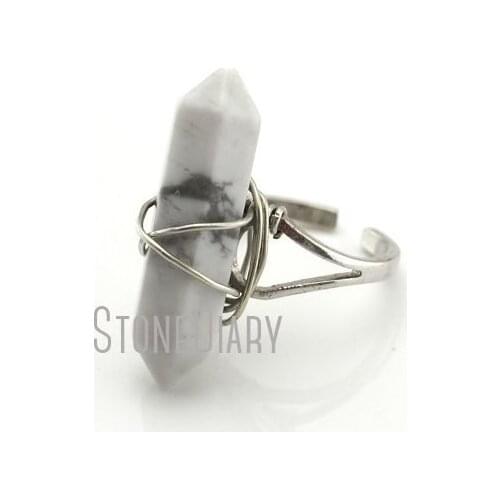 RM13017 10Pcs Best Seller Howlite Ring Winding Silver Electroplated Faceted Double Point Ring Sale Adjustable