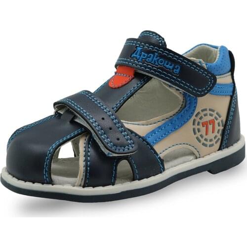 New kids summer shoes hook & loop closed toe toddler boys sandals orthopedic sport pu leather baby boys sandals shoes