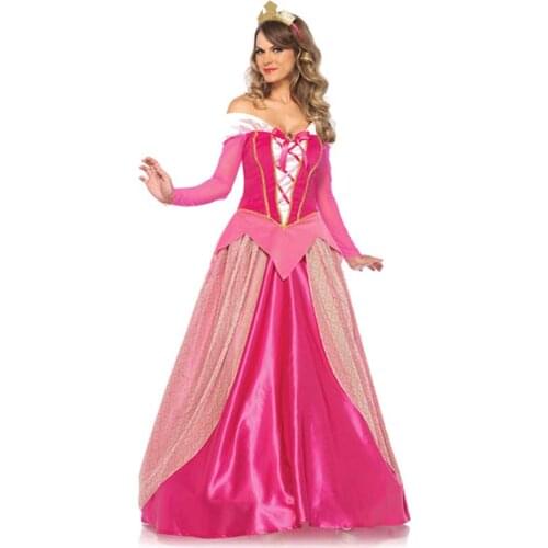Sexy Pink Princess Costume Halloween Costume Deluxe Princess Aurora Costume Adult Women Sleeping Beauty Movie cosplay Long Dress