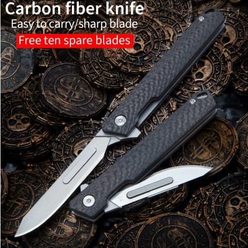Carbon fiber folding knife outdoor tactical survival hunting camp EDC portable self-defense knife