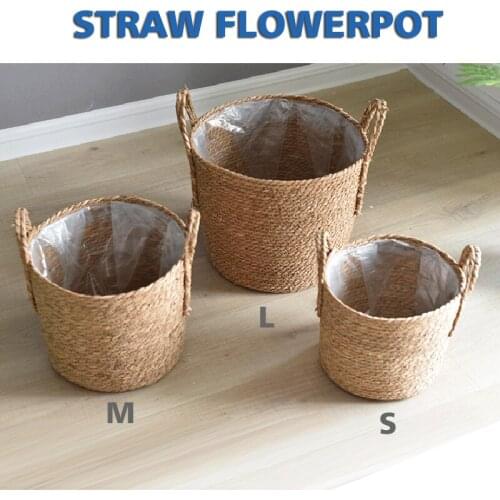 Straw Storage Basket Indoor Outdoor Flower Pot Plant Container Home Living Room Bedroom Decoration S/M/L Hot Sale