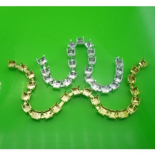 SS40 Fashion costume applique silver & gold connector empty metal cup claw chain for 8mm rhinestones wedding decoration 120yards