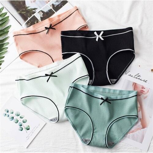 3Pcs Cotton Panties for Women Ladies Solid Colors Underwear Breathable Lingerie Sexy Bow Comfort Female Briefs Panties Women