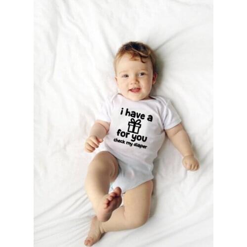 I Have A Gift for You Check My Diaper Summer Newborn BabyBodysuit Infant Boys Girls Funny Short Sleeve Jumpsuit