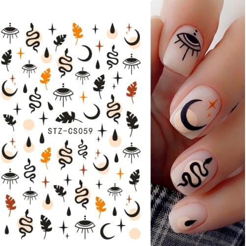 Snake Decoration Nail Stickers Words Slime Abstract Face Geometric Leaves Nail Figures Transfer Tattoo Nail Equipment SASTZCS059