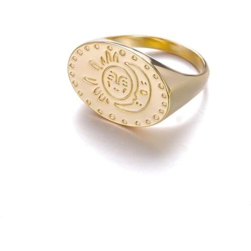 Retro Punk Ellipse Sun Moon Vintage Ring Minimalist Trendy Stainless Steel Gold Rings for Women Mens Wedding Jewelry Gift